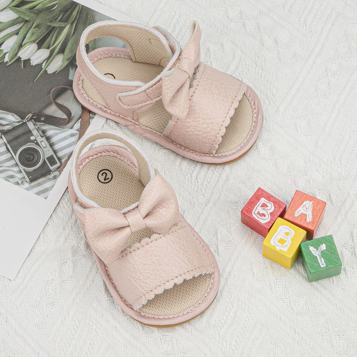 Sonsage Infant Baby Girls Boys Summer Sandals Newborn Bow Crib Sandals Outdoor Beach Toddler PU Leather Soft Rubber Sole Dress Flat First Walking Shoes, a01 Black, 3-18 Months
