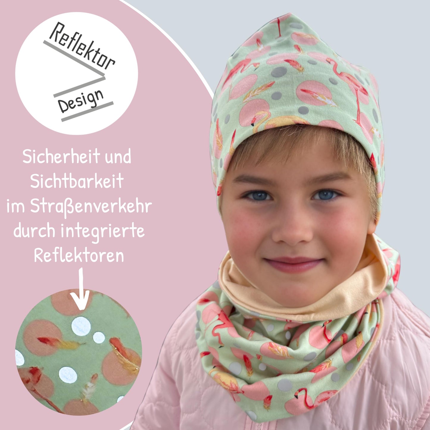Heckbo 360° Reflector Children's Hat & Loop Scarf Set, Many Designs, 2–8 Years, 95% Cotton, Soft & Easy-Care Stretch Material, for Boys, Girls, Beanie for Spring, Summer, Autumn, Winter