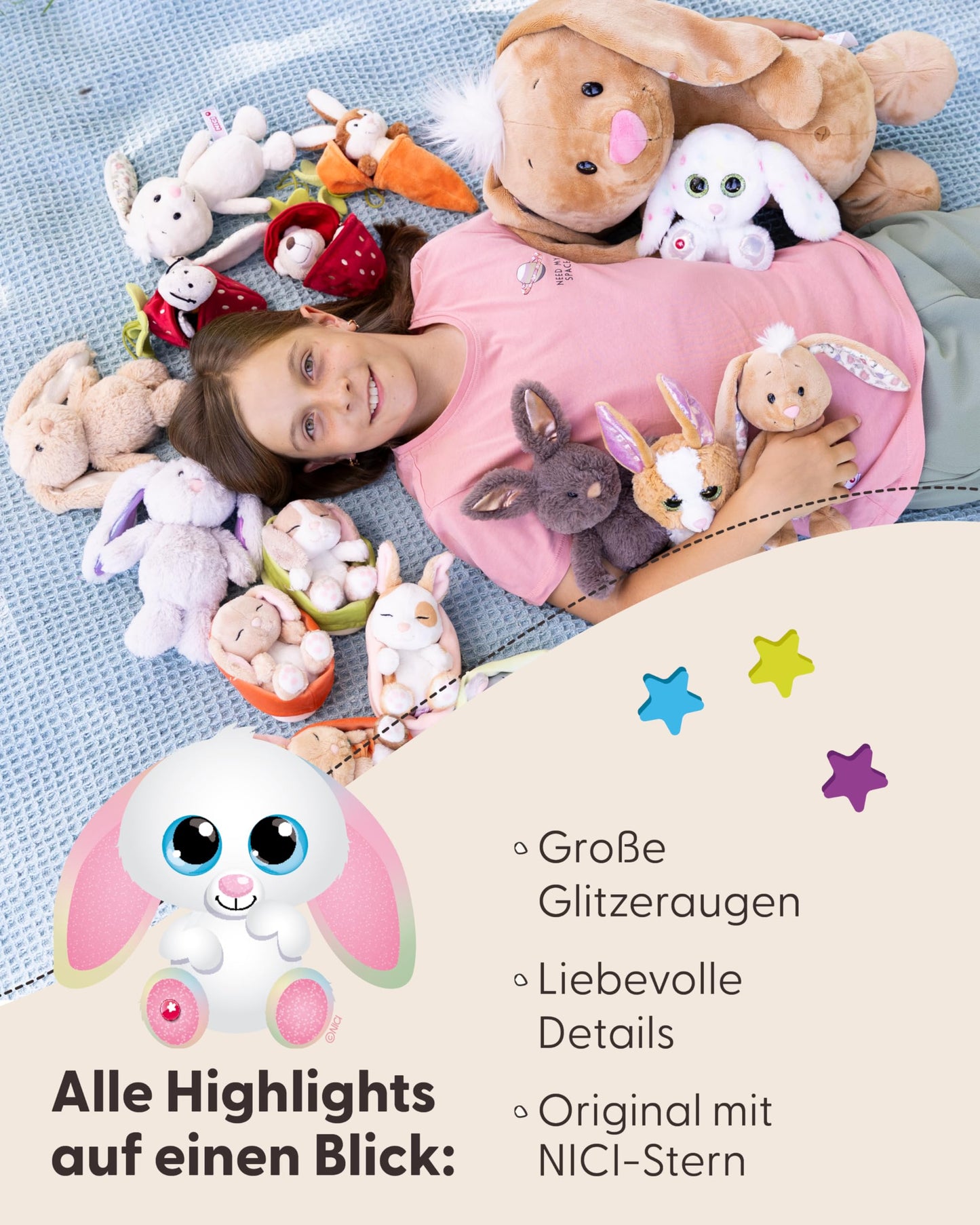 NICI GLUBSCHIS Kuscheltier Hase Spottitu 15cm bunt - Stofftier aus weichem Plüsch, niedliches Plüschtier zum Kuscheln und Spielen, für Kinder & Erwachsene, tolle Geschenkidee - 61453