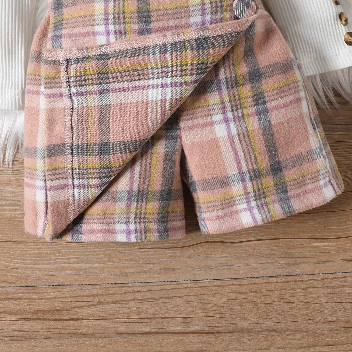UUAISSO Kleinkind Baby Mädchen Kleidung Langarm Gerippte Oberteile Plaid Tweed Muster Rock Baskenmütze Herbst Knopf Outfits Sets
