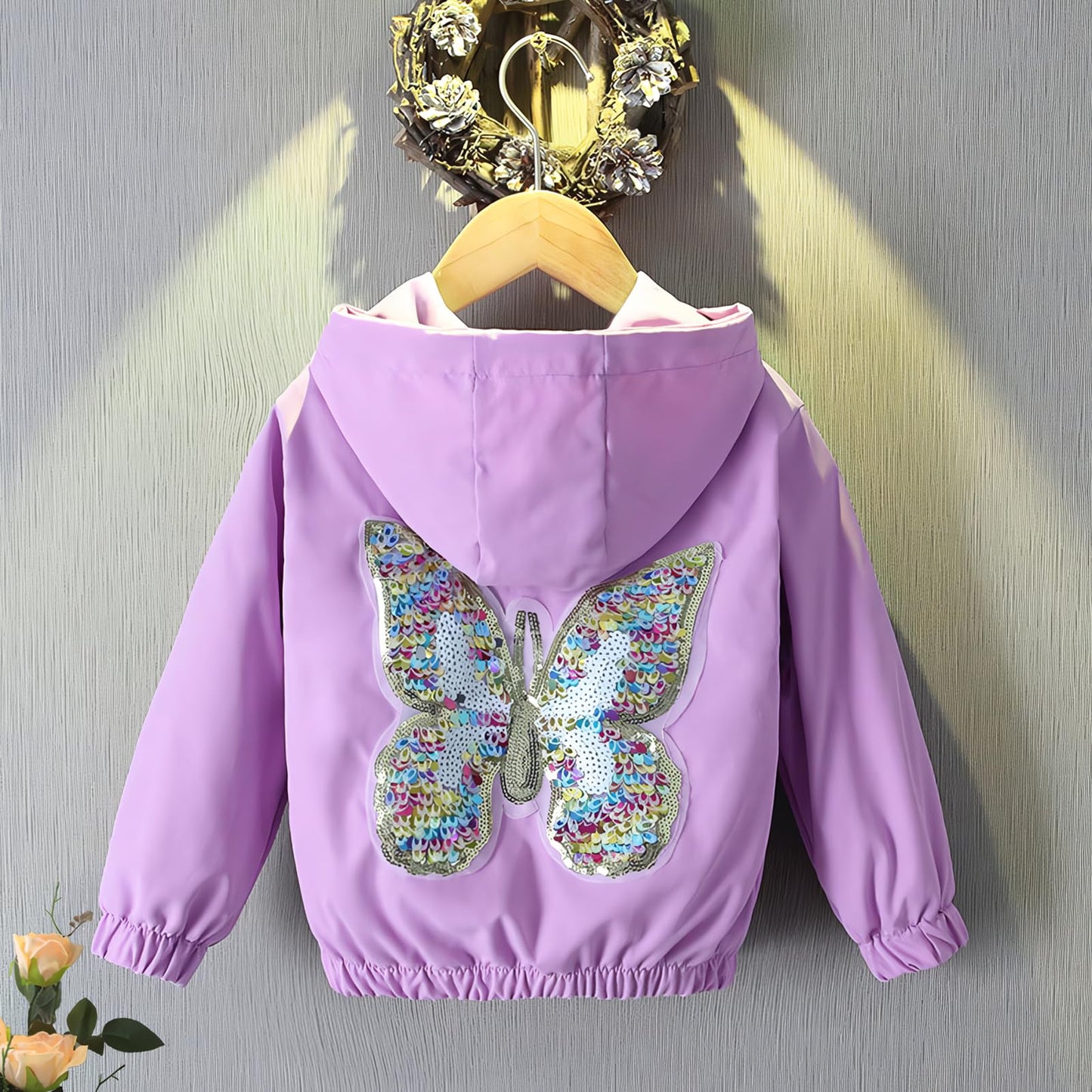 SXSHUN Übergangsjacke Kinder Mädchen Outdoorjacke mit Schmetterlingsmuster Kinderjacke Süße Jacke
