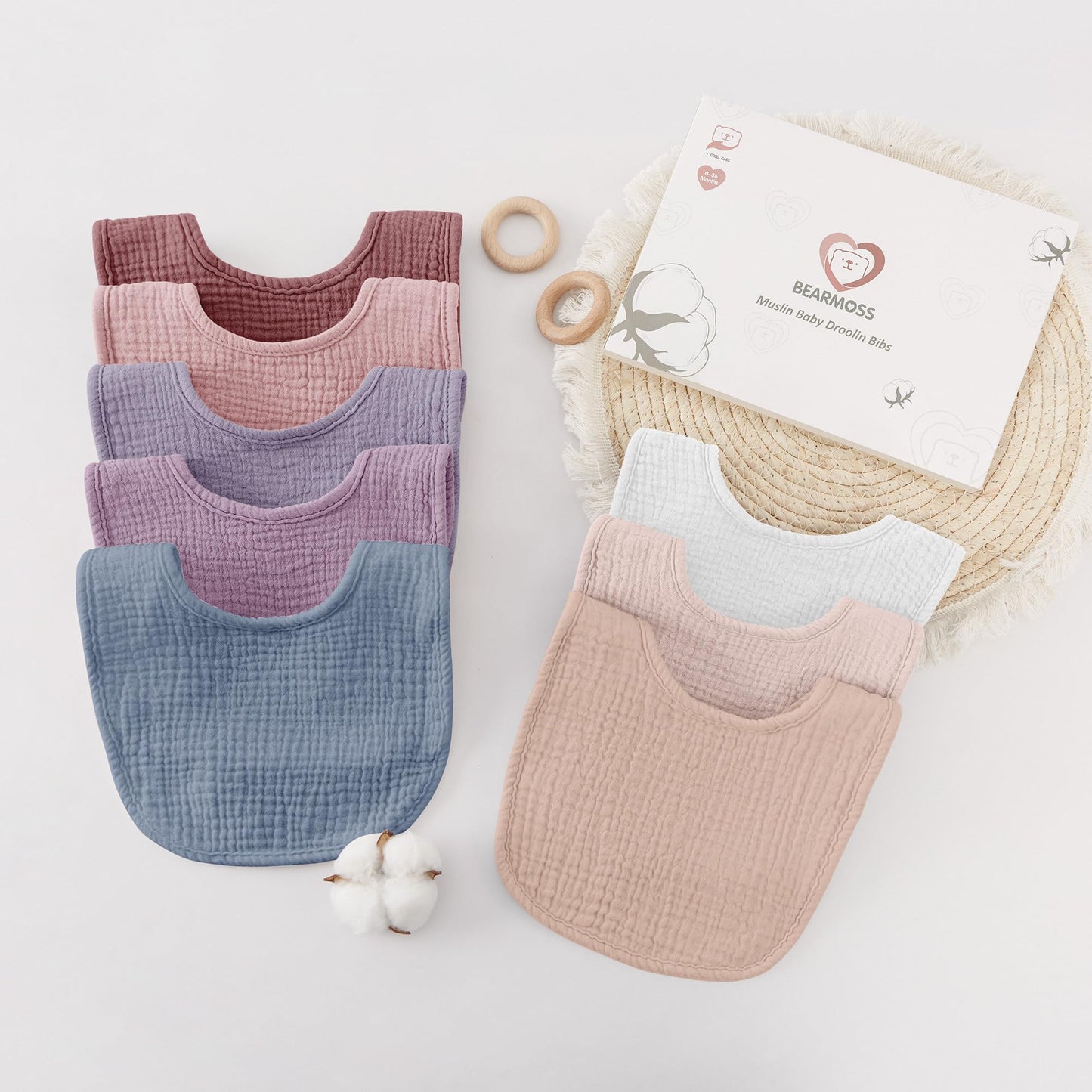 Bearmoss Lätzchen Baby Musselin Sabberlätzchen für Babys, 100% Baumwolle Quadratische Halstuch Baby Verstellbare Babylätzchen Weiche Sabberlätzchen für Junge und Mädchen,8 Stück