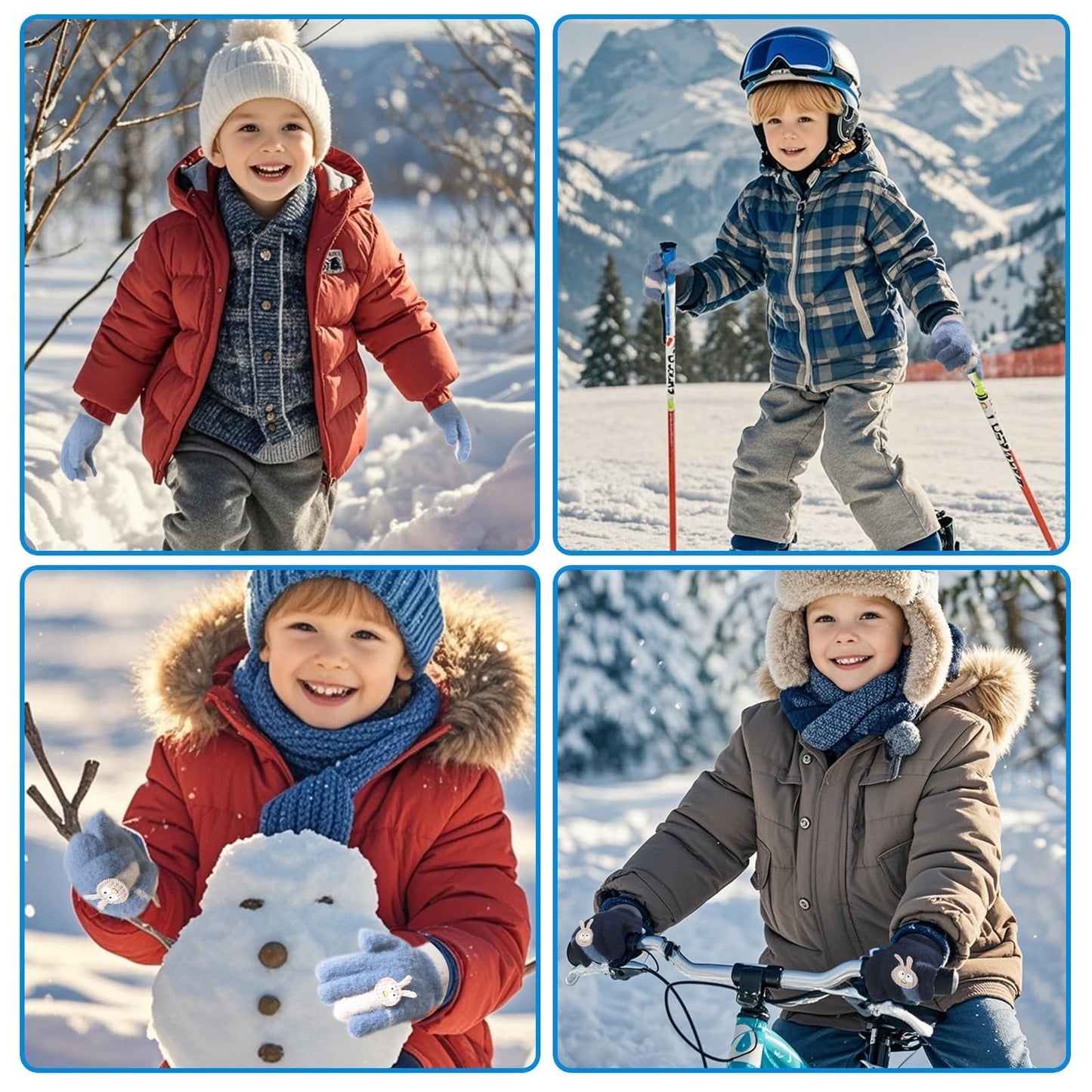 Becellen 2 Paar Winter Strickhandschuhe Kinder, 2 Farben Niedliche Magische Handschuhe Elastische Warme Vollfinger Handschuhe für Jungen Mädchen