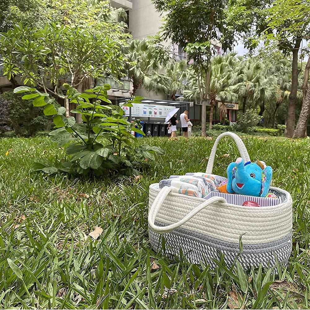 Baby Nappy Caddy Organiser, Multifunctional Storage Box for Nappies, with Interchangeable Compartments, 100% Cotton Linen, Portable Storage Basket for Nappies, Baby Shower Gift