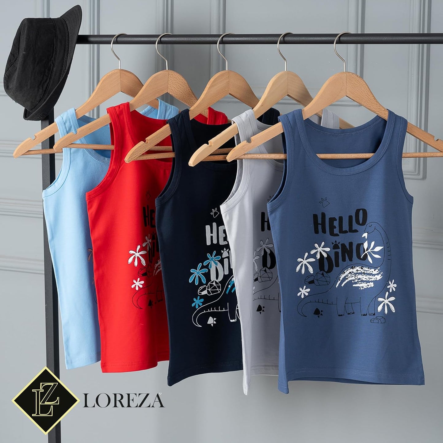 LOREZA ® 5 Pack Jungen Unterhemden aus Baumwolle Tank Top Unterwäsche Knaben