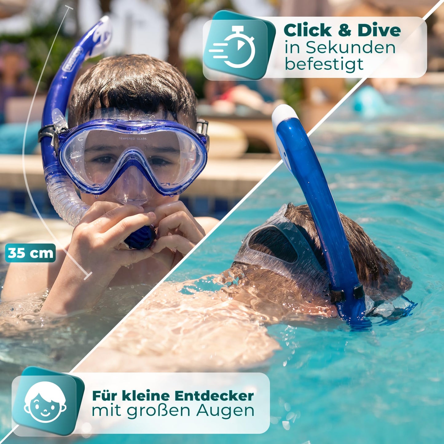KIDVERSE Schnorchelset Kinder - Taucherbrille mit Schnorchel - Panorama Taucherbrille mit Nase - Kindertaucherbrille Alternative Schnorchelmaske