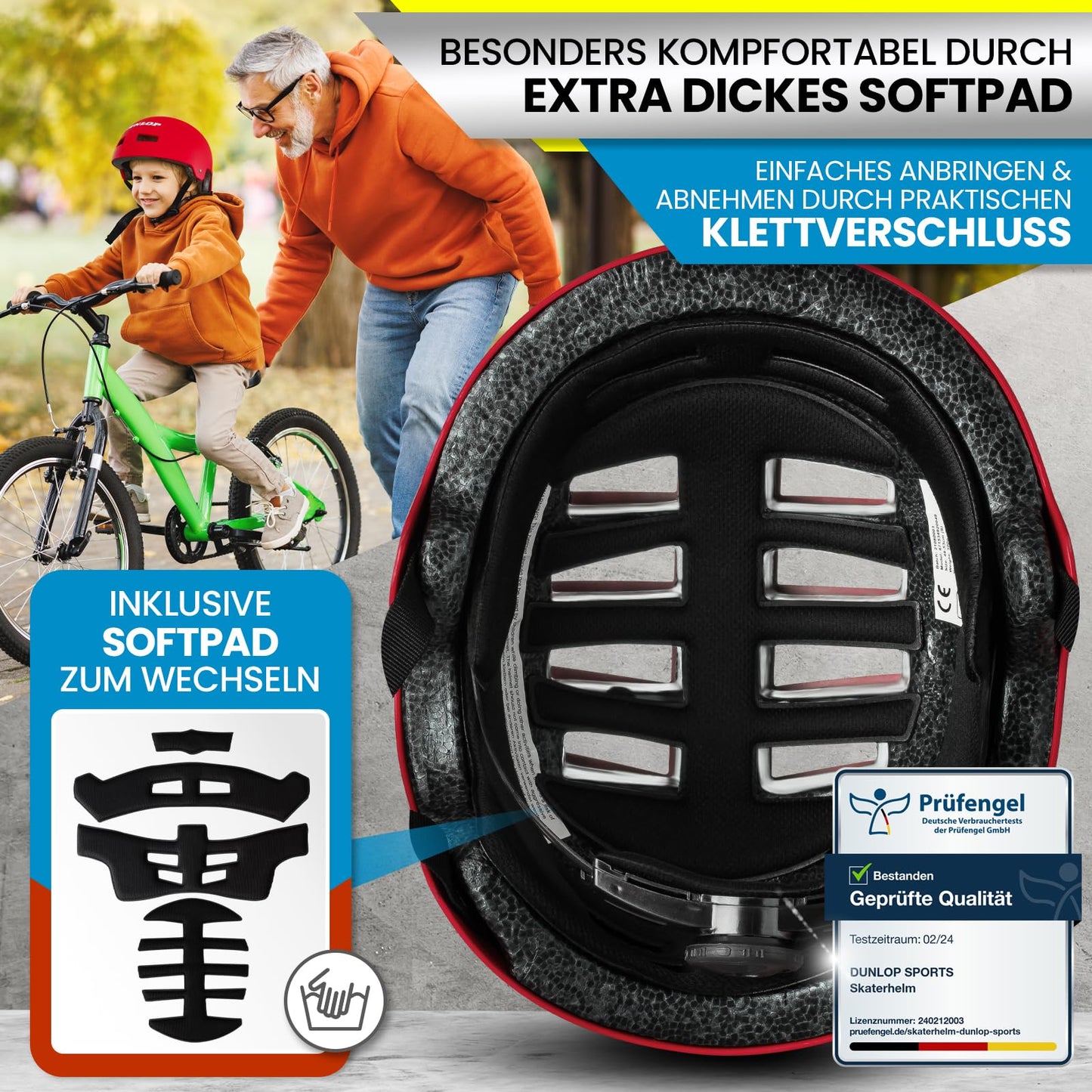 DUNLOP SPORTS Fahrradhelm Kinder Jugendliche Erwachsene - Test Sehr Gut - Leichter robuster Urban Allrounder Helm, 14 Fach belüftet, Schnellverschluss, Auto Kopfanpassung