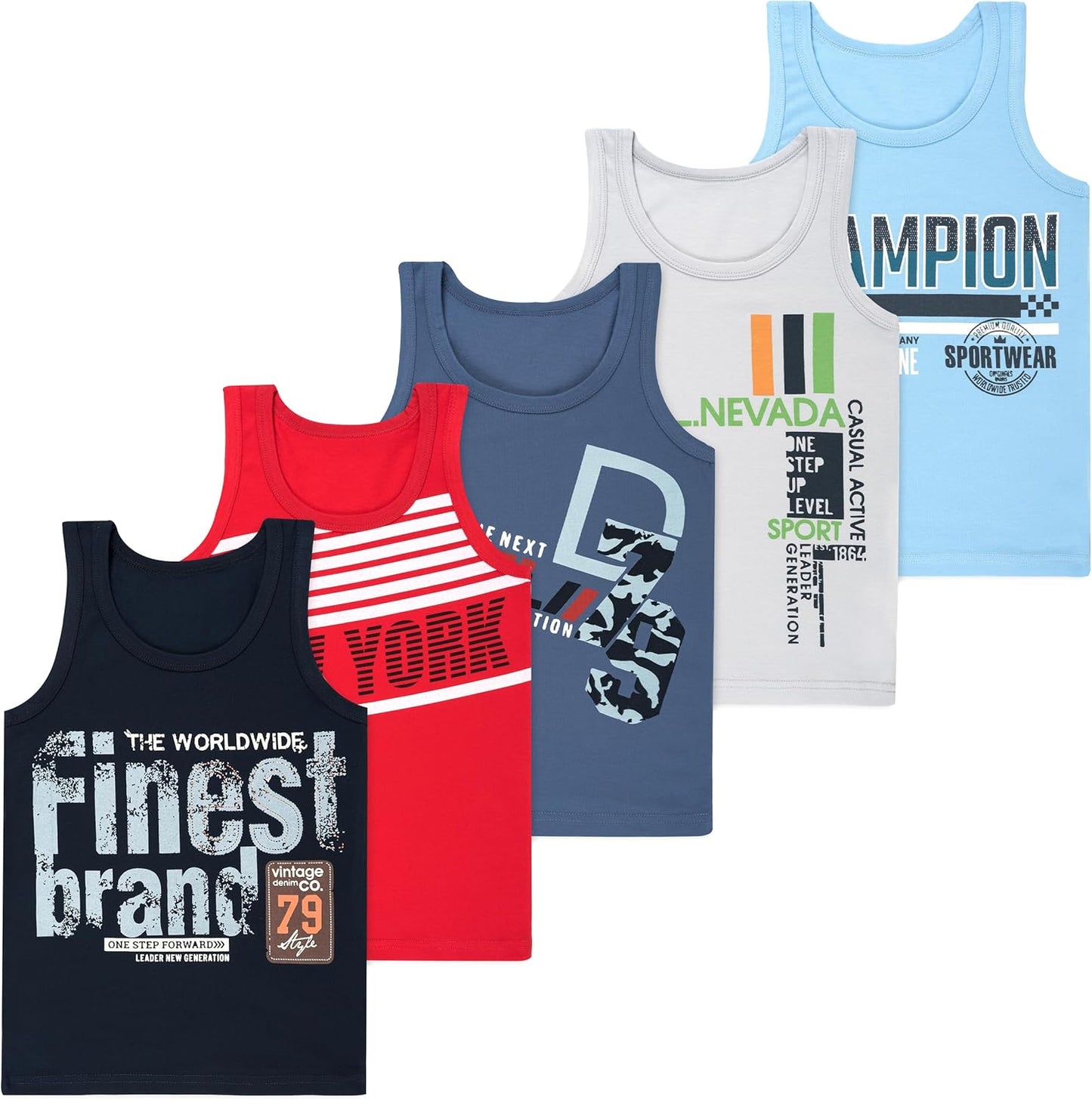 LOREZA ® 5 Pack Jungen Unterhemden aus Baumwolle Tank Top Unterwäsche Knaben
