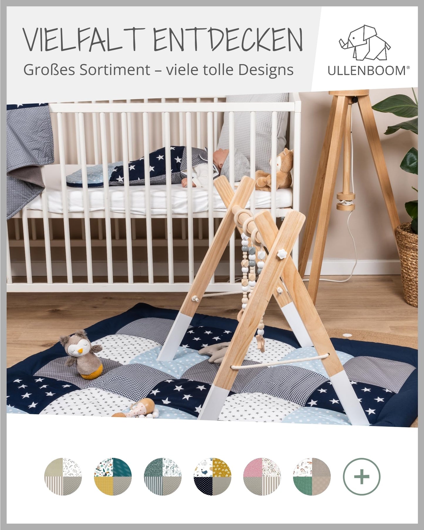 ULLENBOOM Krabbeldecke für Baby 80x80 cm, Outdoor-geeignet, 100% OEKO-TEX Materialien, Made in EU, Weich gepolstert, Eukalyptus - ideal als Spieldecke Baby - Meloni2
