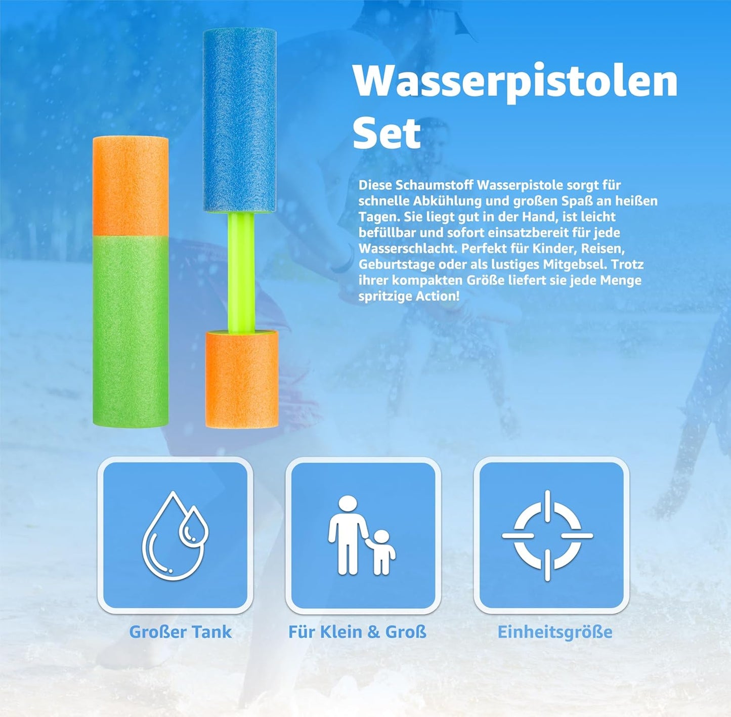 3er Wasserpistolen Set - ca. 15 cm mit großer Reichweite Wasserspritzpistole Spritzpistole klein mini für Kinder