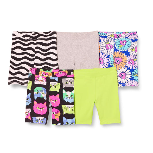 Amazon Essentials Girls' Midi Cycling Shorts (Formerly Spotted Zebra), 5-Pack