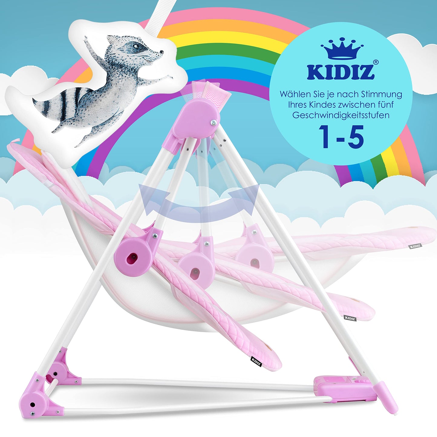 KIDIZ® Baby Rocker Baby Swing with 5 Speed Settings Foldable Baby Rocker Swing Baby High Chair with Play Arch Toys 5 Soothing Natural Sounds Newborn Anthracite