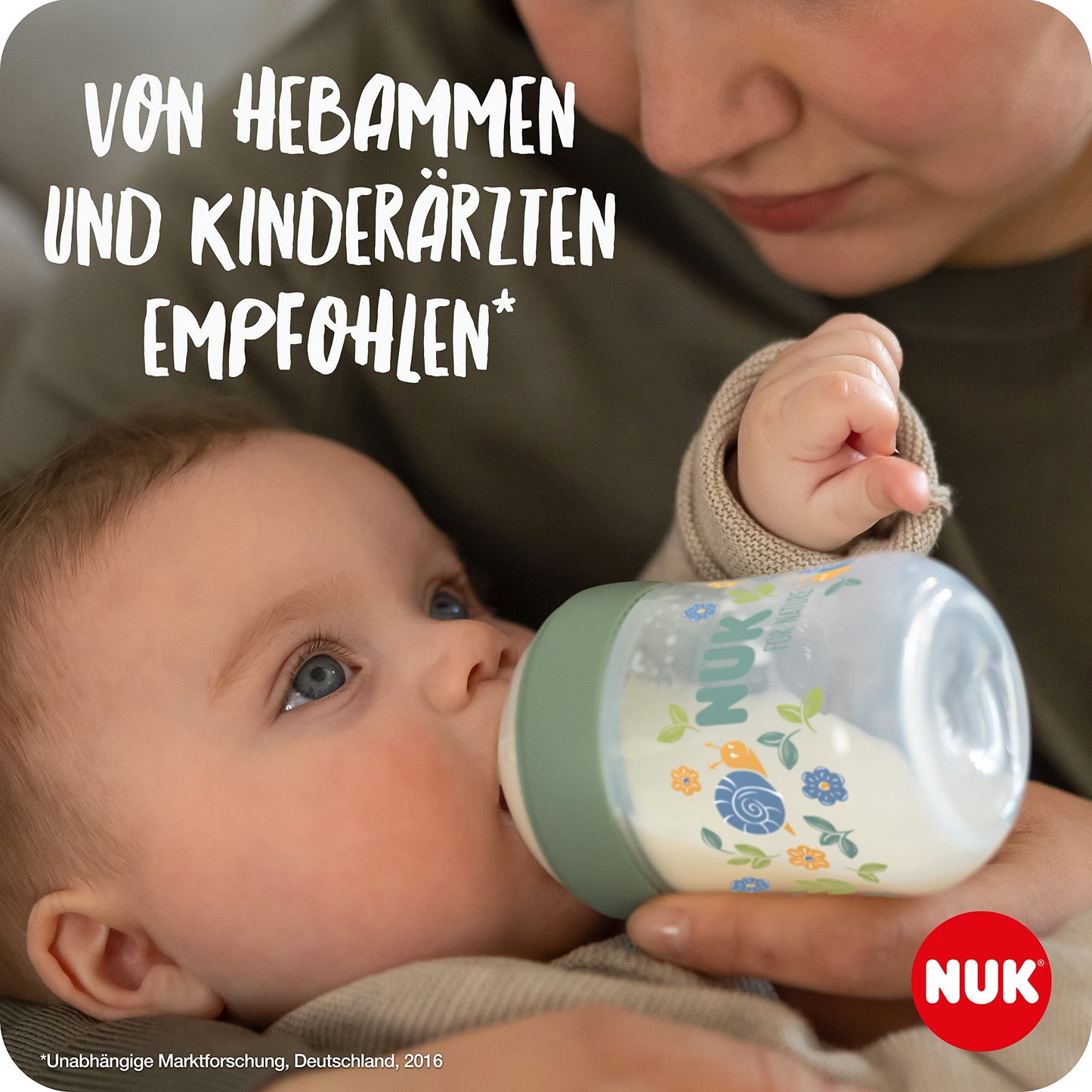 NUK for Nature Babyflaschen | mittelgroßer Trinksauger | 260 ml | Der Mutterbrust nachempfundener Anti-Colic Trinksauger ( Silikon) | Temperature Control | Nachhaltige Materialien | Grün
