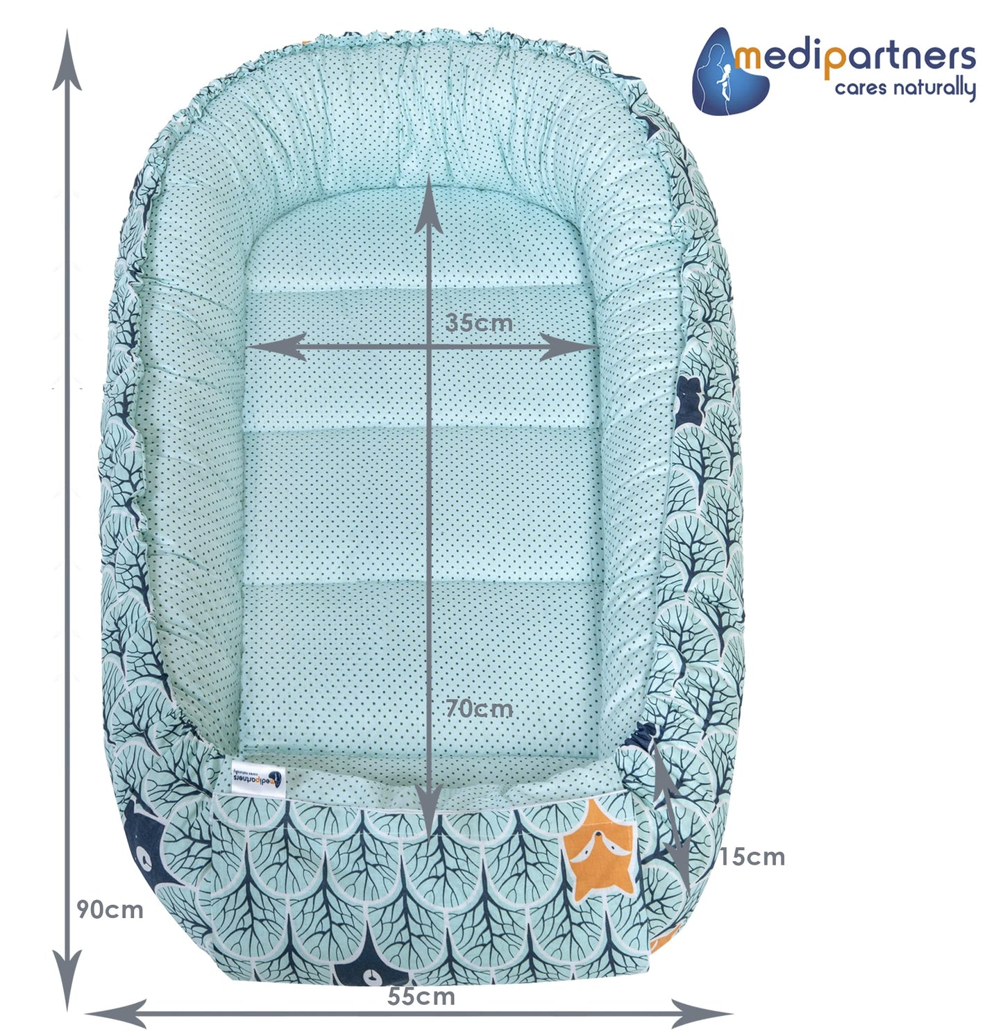 Medi Partners Babynestchen Babynest Set 100x60x15 Kuschelnest 5 teilig herausnehmbarer Einsatz Kokon Nestchen Babys Neugeborene 100% Baumwolle (REH mit Grauem Minky) - Meloni2