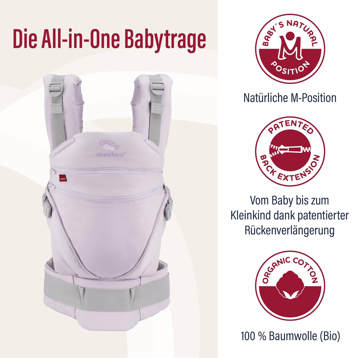 manduca XT Babytrage - Verstellbarer Sitz, der mitwächst - Vom Neugeborenen bis zum Kleinkind - Babytrage aus Bio-Baumwolle mit 3 Tragemöglichkeiten