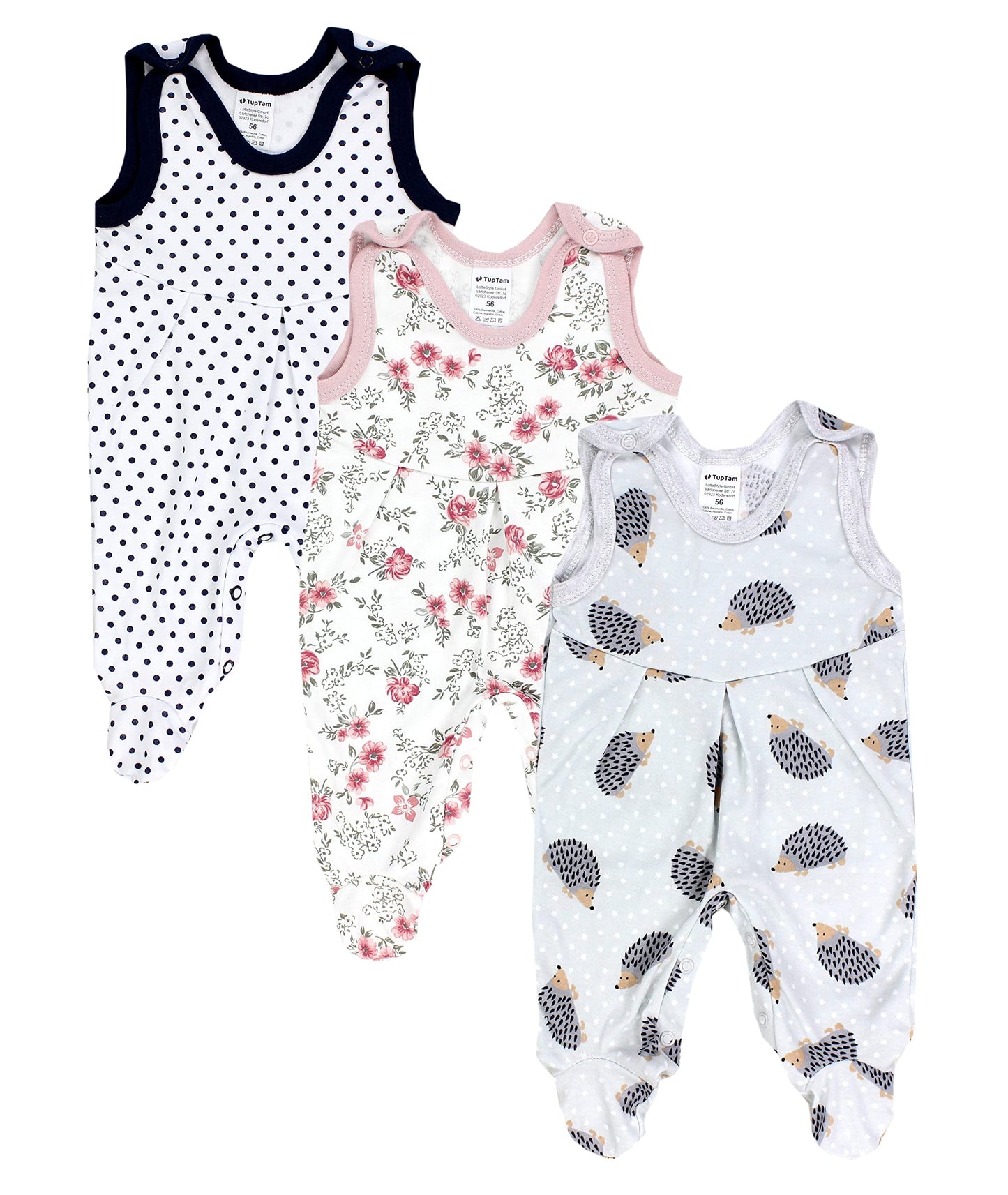 TupTam Baby Mädchen Strampler mit Fuß 3er Pack
