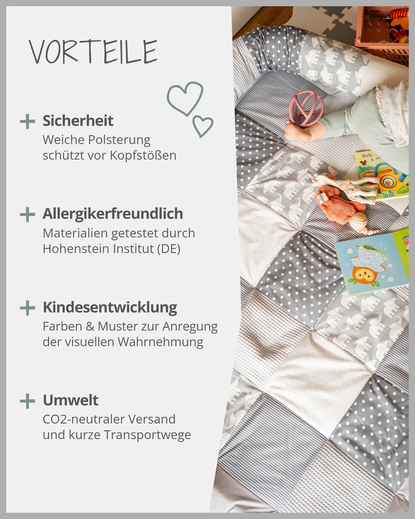 ULLENBOOM Krabbeldecke für Baby 80x80 cm, Outdoor-geeignet, 100% OEKO-TEX Materialien, Made in EU, Weich gepolstert, Eukalyptus - ideal als Spieldecke Baby - Meloni2