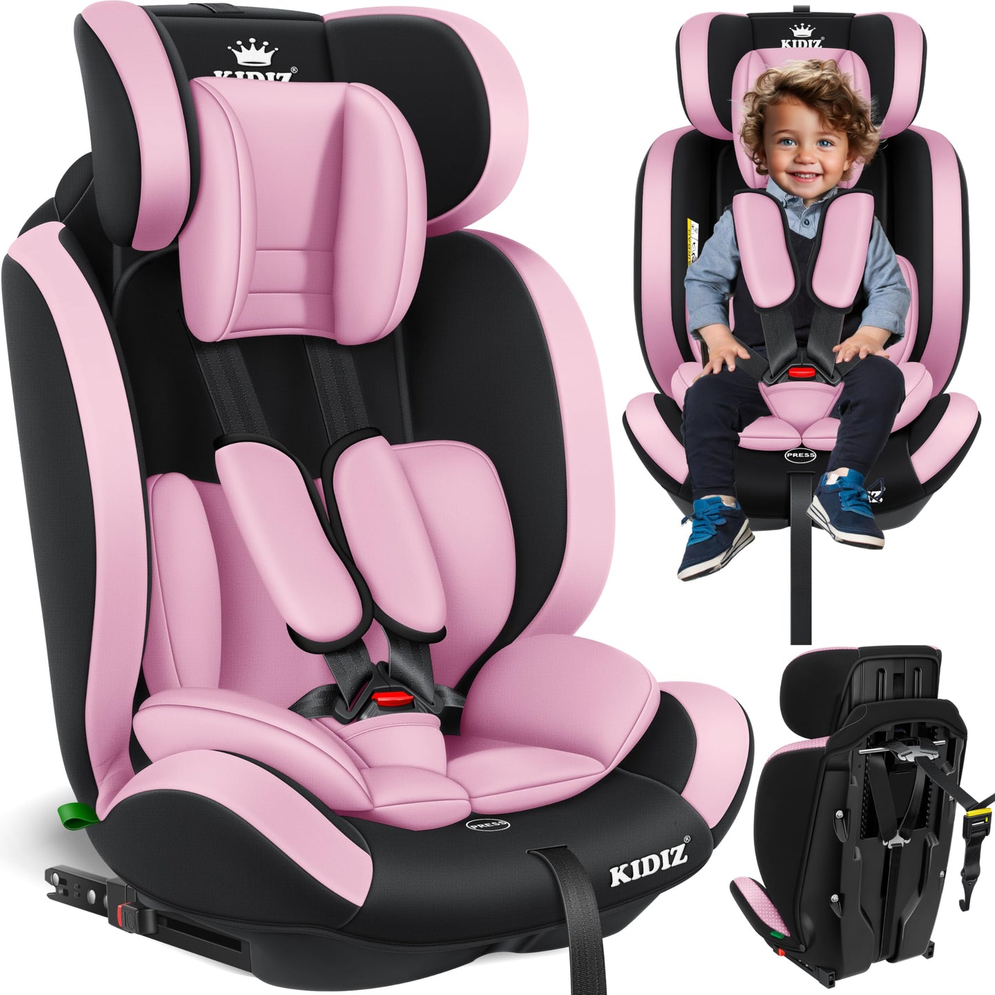 KIDIZ® Autokindersitz Kinderautositz Gruppe 1+2+3 9-36 kg 5-Punkt-Sicherheitsgurt, Autositz, Kindersitz, Einstellbare Kopfstütze, Mitwachsende Sitzerhöhung 1-12 Jahre, Stabil und Sicher - Meloni2
