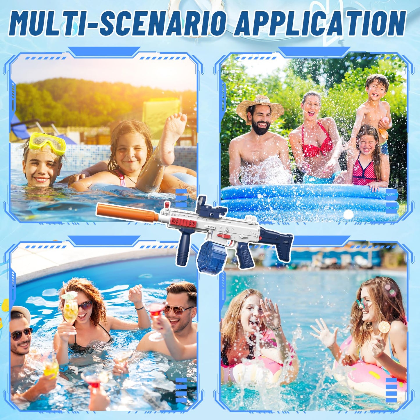 Elektrische Wasserpistole Sehr Stark Wassermaschinenpistole mit Wiederaufladbare Batterie Squirt Gun Wasser Spielzeug bis zu 20ft,Outdoor Water Gun Schießspiel für Erwachsene and Kinder (Blau)