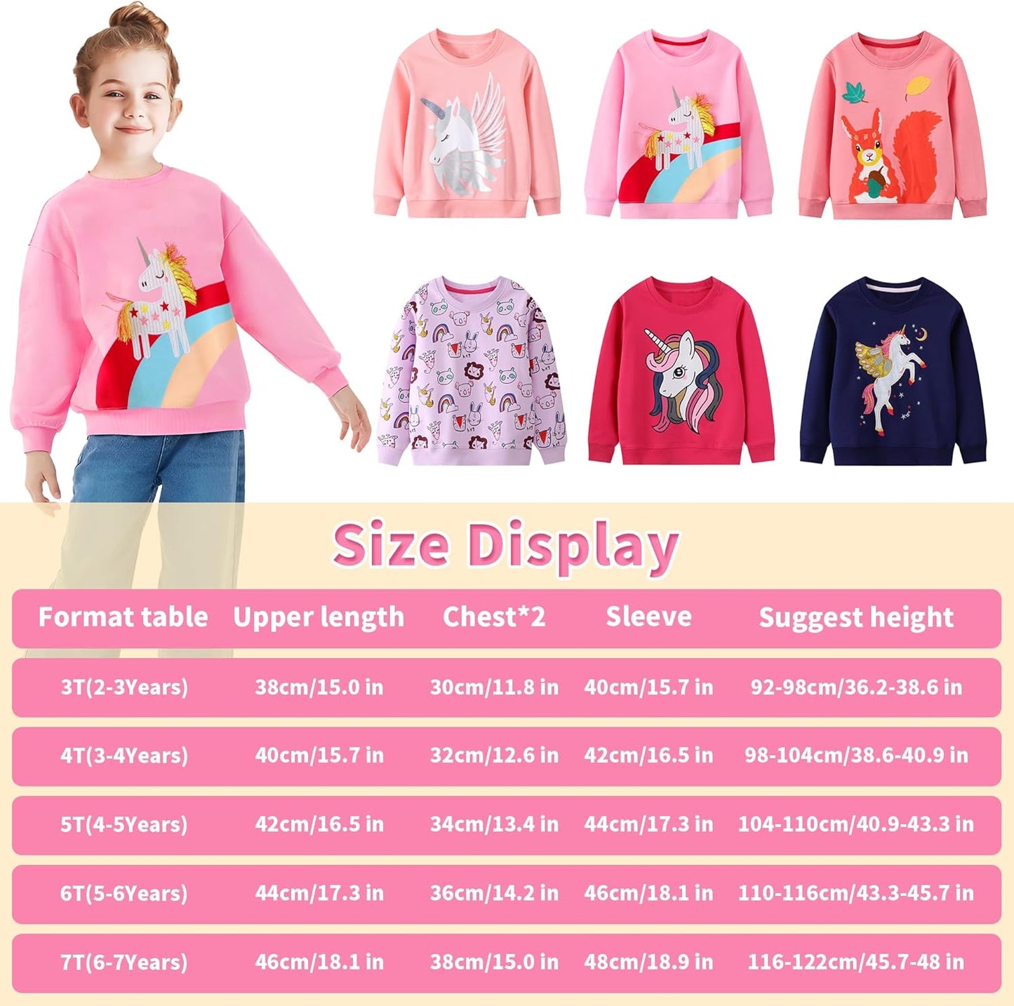 JinBei Sweatshirt für Mädchen Kinder Pullover Baumwolle Top Casual Jumper Kleinkind Langarmshirt Warme Kleidung, Alter 2-7 Jahre alt, Gr.92-122