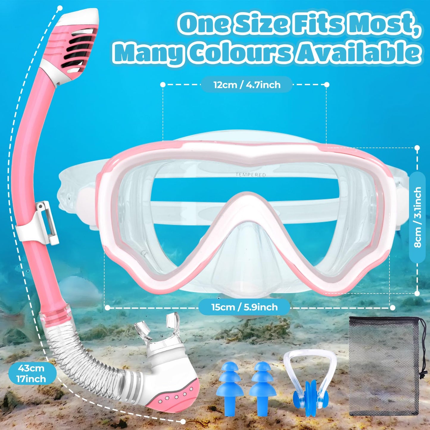 NLMWTI Children's Snorkel Set with 180° Panorama HD Vision, Anti-Fog & Anti-Leakage, Durable Safety Glass, Adjustable Side Straps