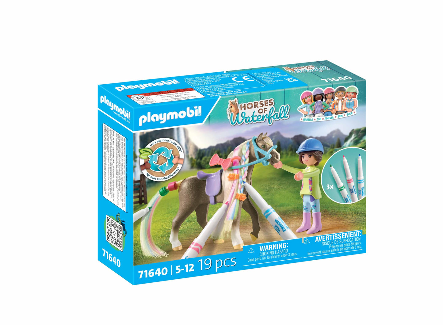 PLAYMOBIL Horses of Waterfall 71640 Kreativset mit Pferd und Stiften, inklusive Einer Figur, einem Pferd und DREI Crayola Stiften, künstlerisches Spielzeug für Kinder ab 5 Jahren