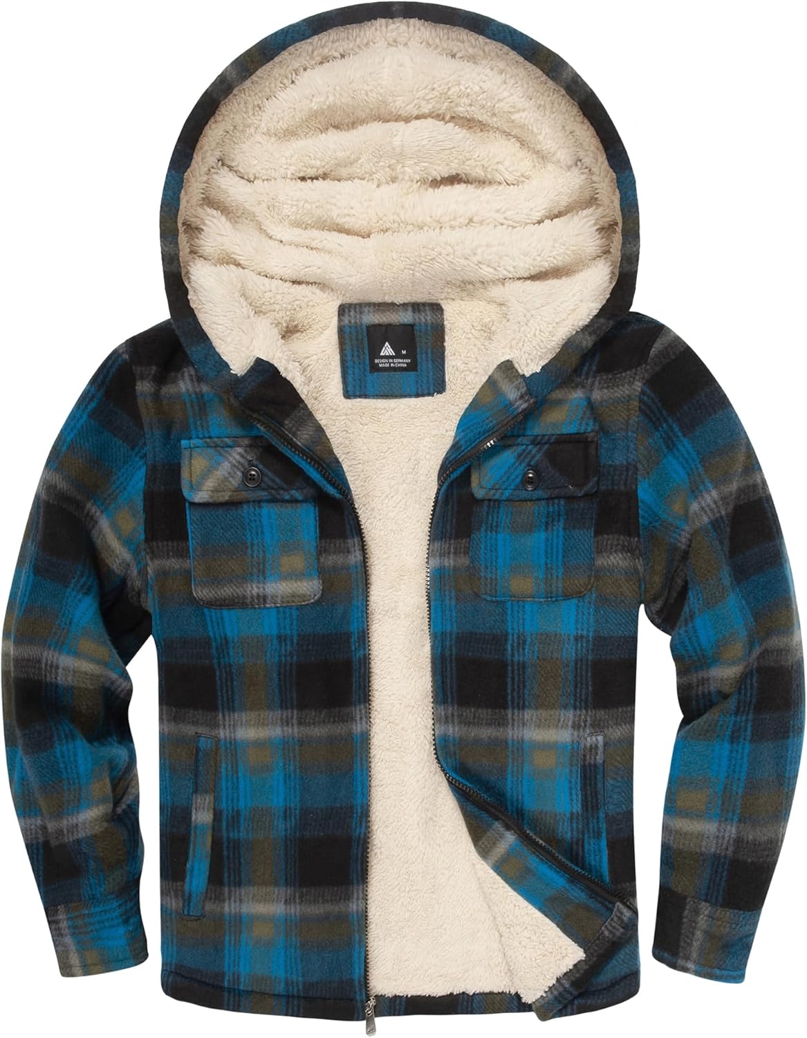 zitysport Shirt Jacket Boys Thick Hoodie Checked Jacket Children with Zip Warm Flannel Jacket Boys Sweat Jacket Outdoor Fleece Jacket Winter Jackets for Boys with Chest Pocket