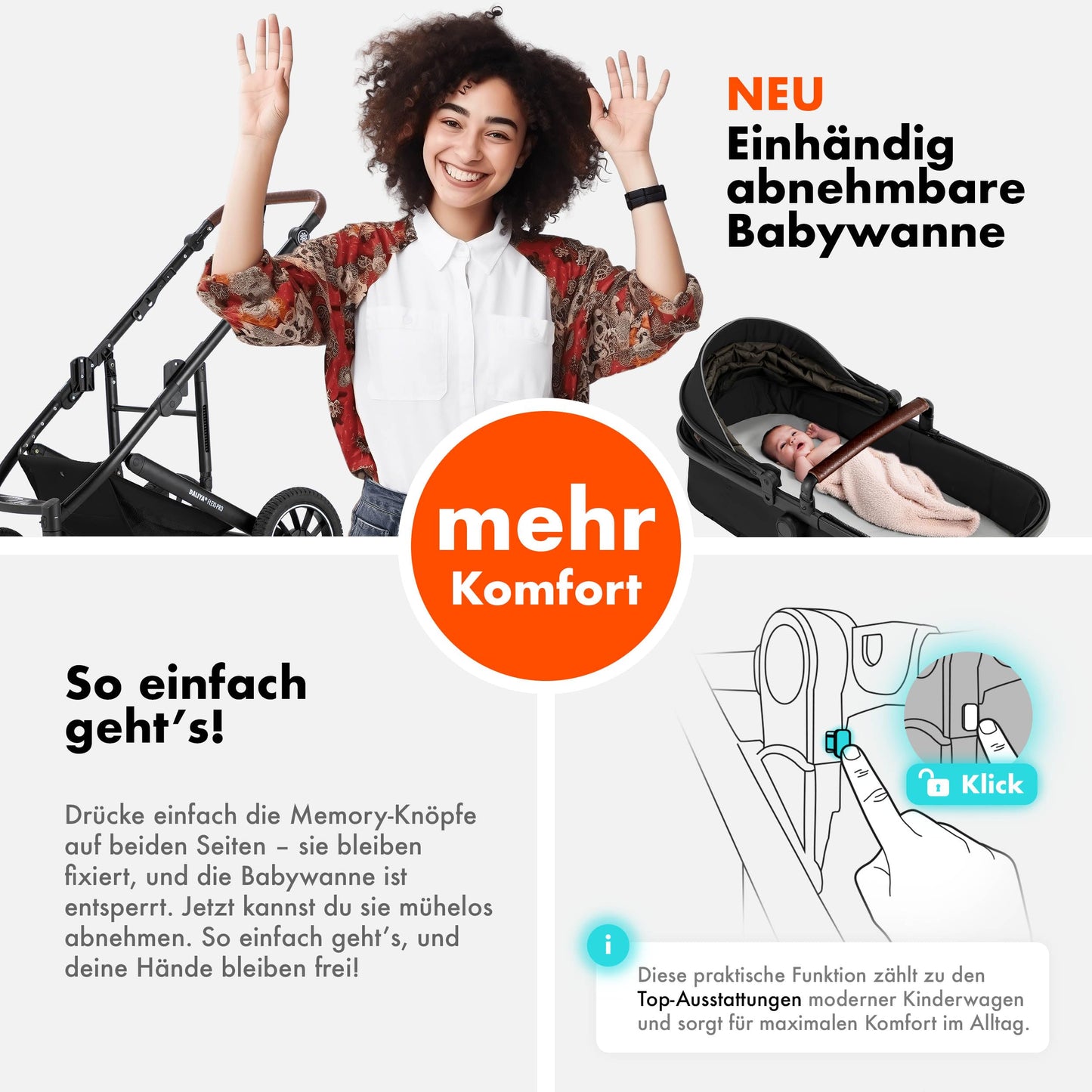 Daliya® FLEXI-PRO M 2in1 Kombikinderwagen & Buggy – XXL-Set, Reise-Kinderwagen mit Einhand-Abnahme, Wetterschutz, Sportsitz, Wickeltasche, Spieltisch, Regenschutz, dicke Matratze (Olivgrün)