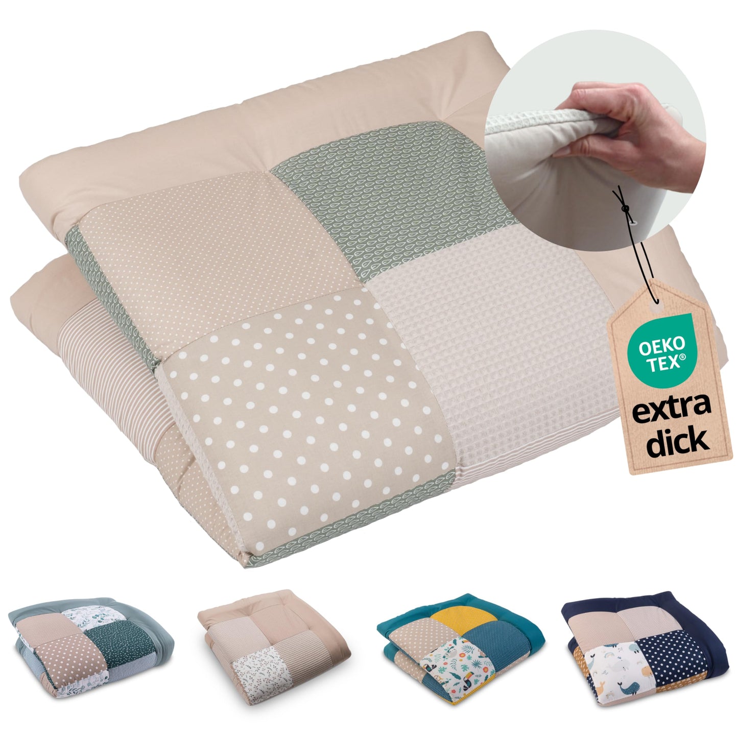 ULLENBOOM Krabbeldecke für Baby 100x100 cm, 100% OEKO-TEX Materialien, Made in EU, Dick & weich gepolstert, Sandblume - ideal als Babydecke, Laufgittereinlage & Spieldecke Baby - Meloni2