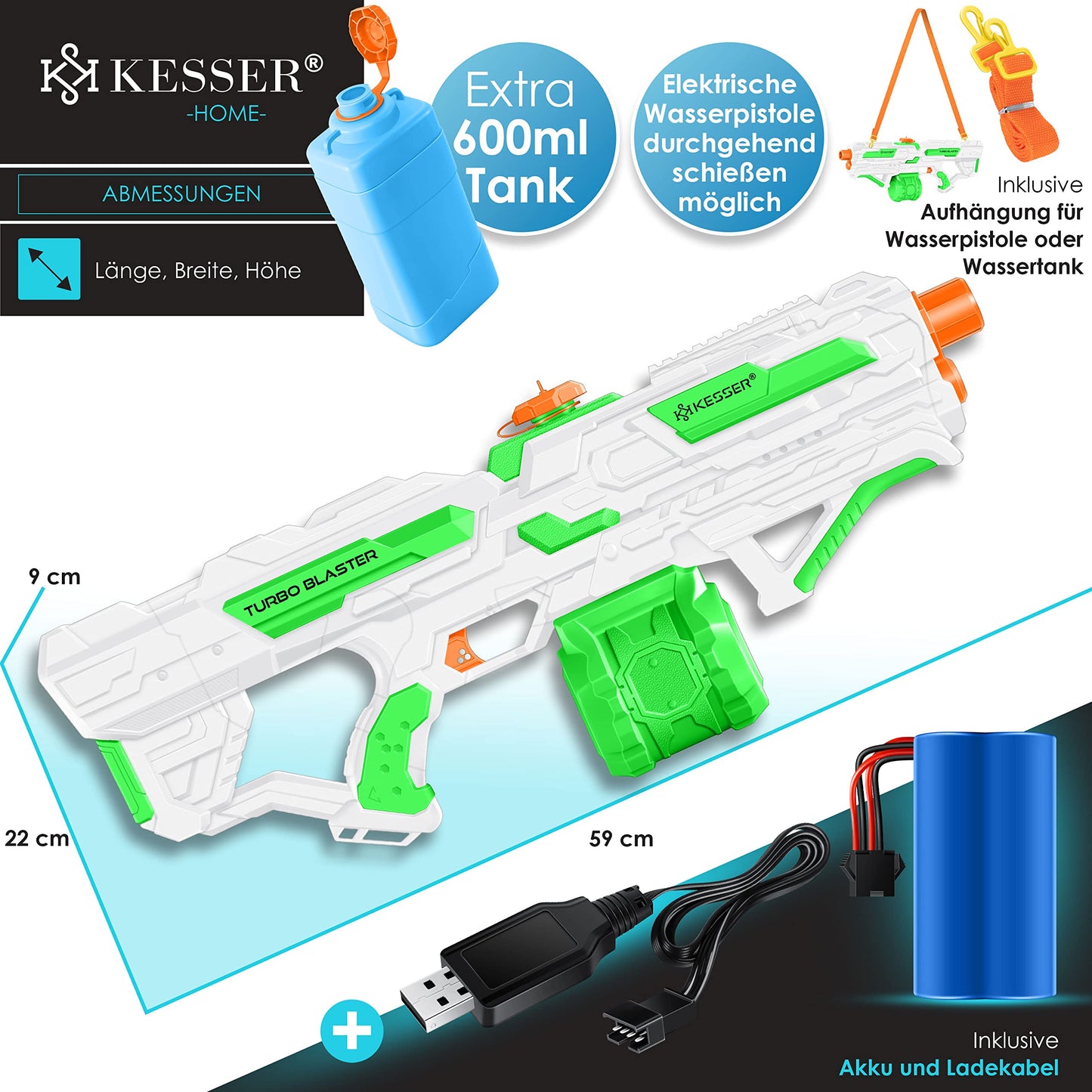 KESSER® Wasserpistole Elektrisch mit Akku Spritzpistolen 1000 ml große Wasserspritzpistole für Kinder und Erwachsene, 8m Reichweite, Wasserspielzeug inkl. Akku, Ladekabel & Extra-Tank Rot/Schwarz