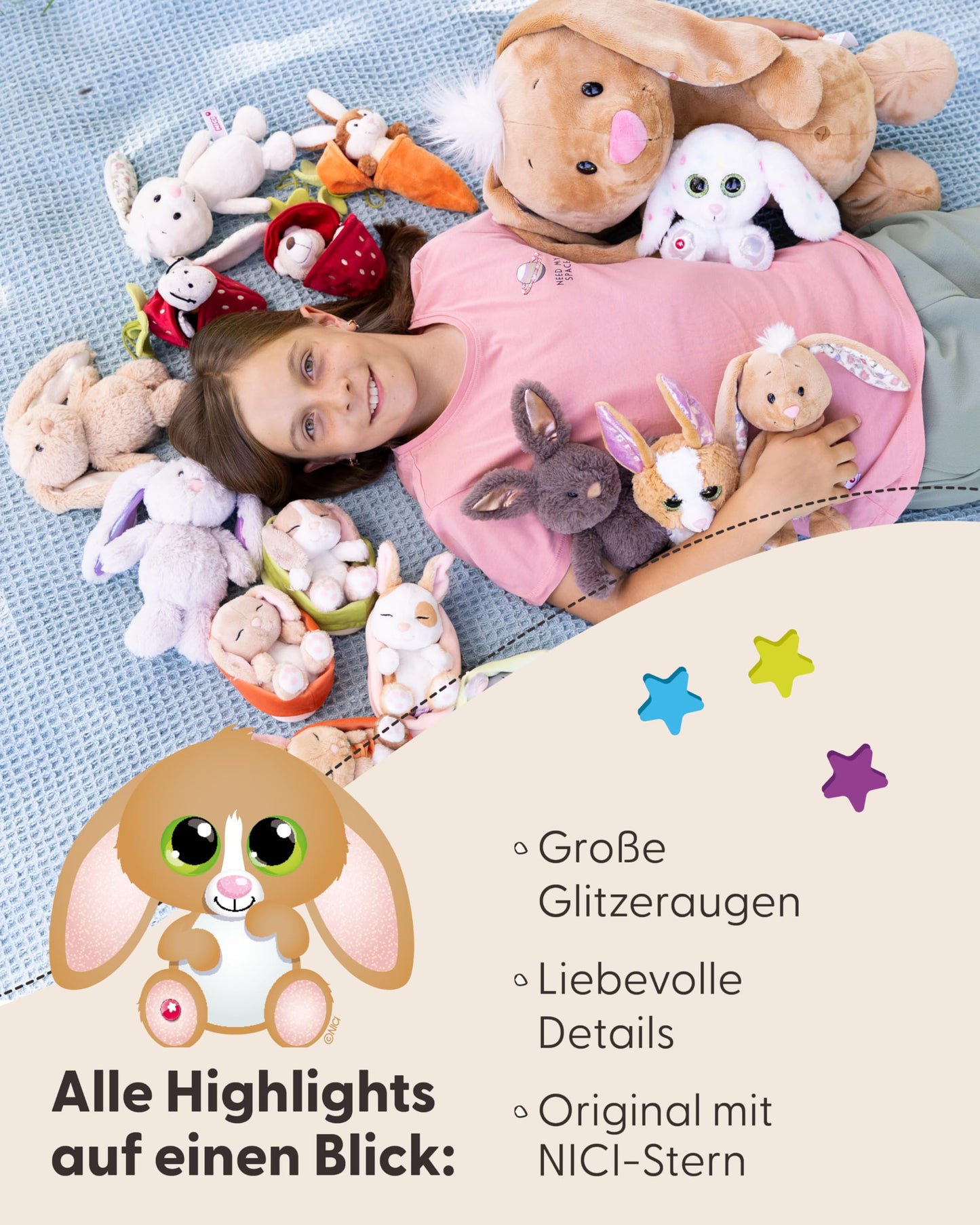 NICI GLUBSCHIS Kuscheltier Hase Spottitu 15cm bunt - Stofftier aus weichem Plüsch, niedliches Plüschtier zum Kuscheln und Spielen, für Kinder & Erwachsene, tolle Geschenkidee - 61453