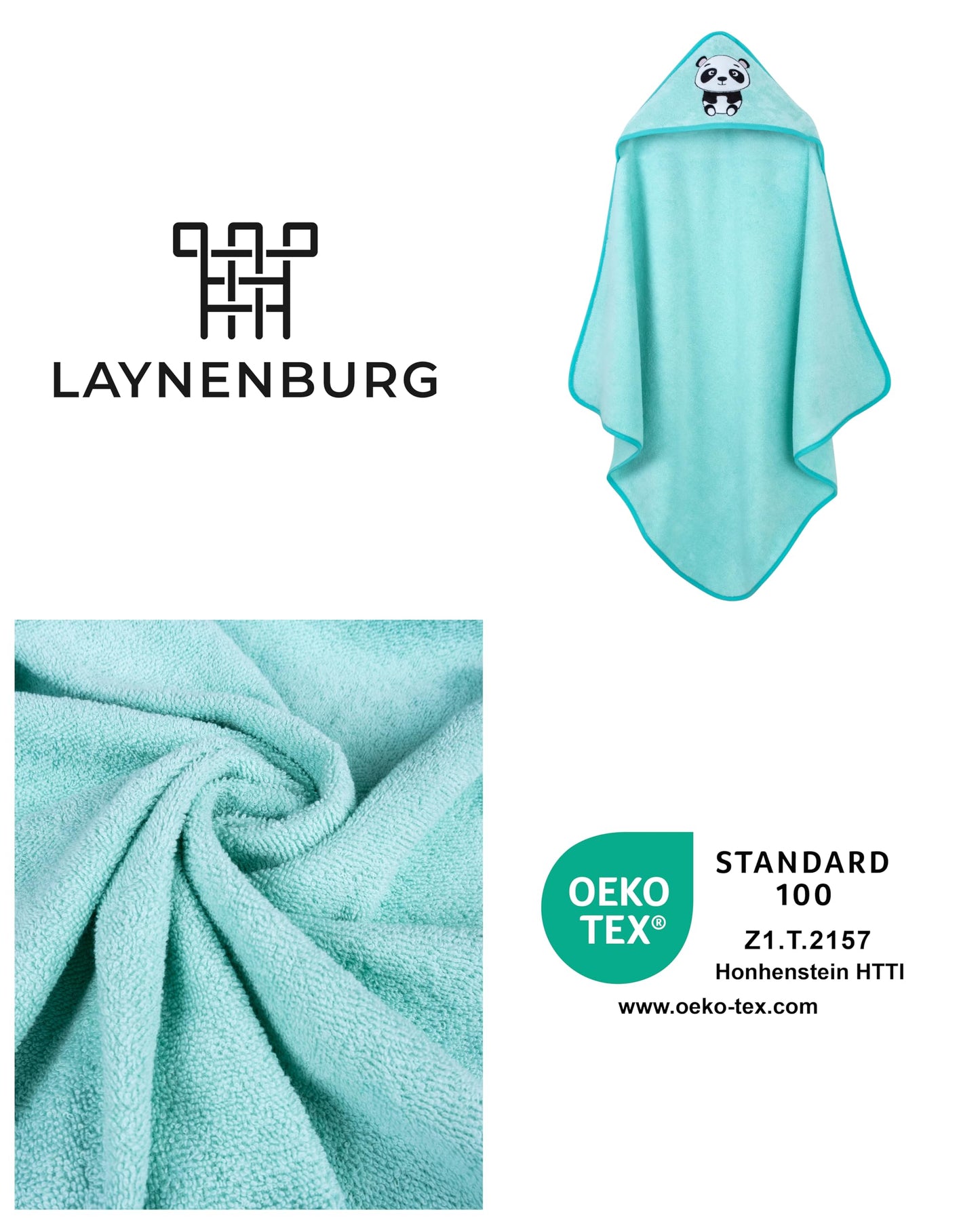 LAYNENBURG Premium Kapuzenhandtuch Baby - Badehandtuch aus 100% Baumwolle - Oeko TEX - Handtuch mit Kapuze für Neugeborene & Kinder - Badetuch, Babyhandtuch Mädchen, Jungen (Waschbär 80 x 80cm)