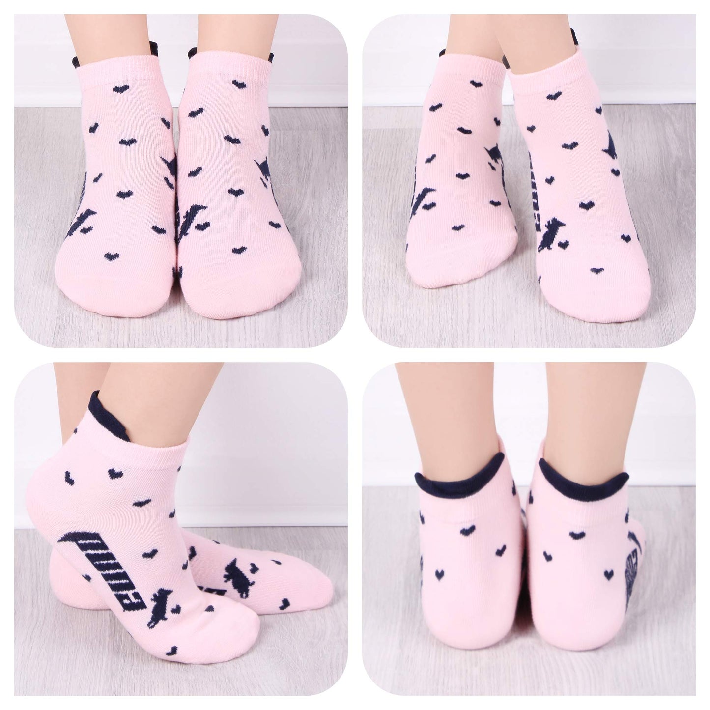 L&K-II 10/12 Paar Kinder Mädchen Socken mit niedlichen Herzmustern Kids Füßlinge Sneakersocken bunt 2825