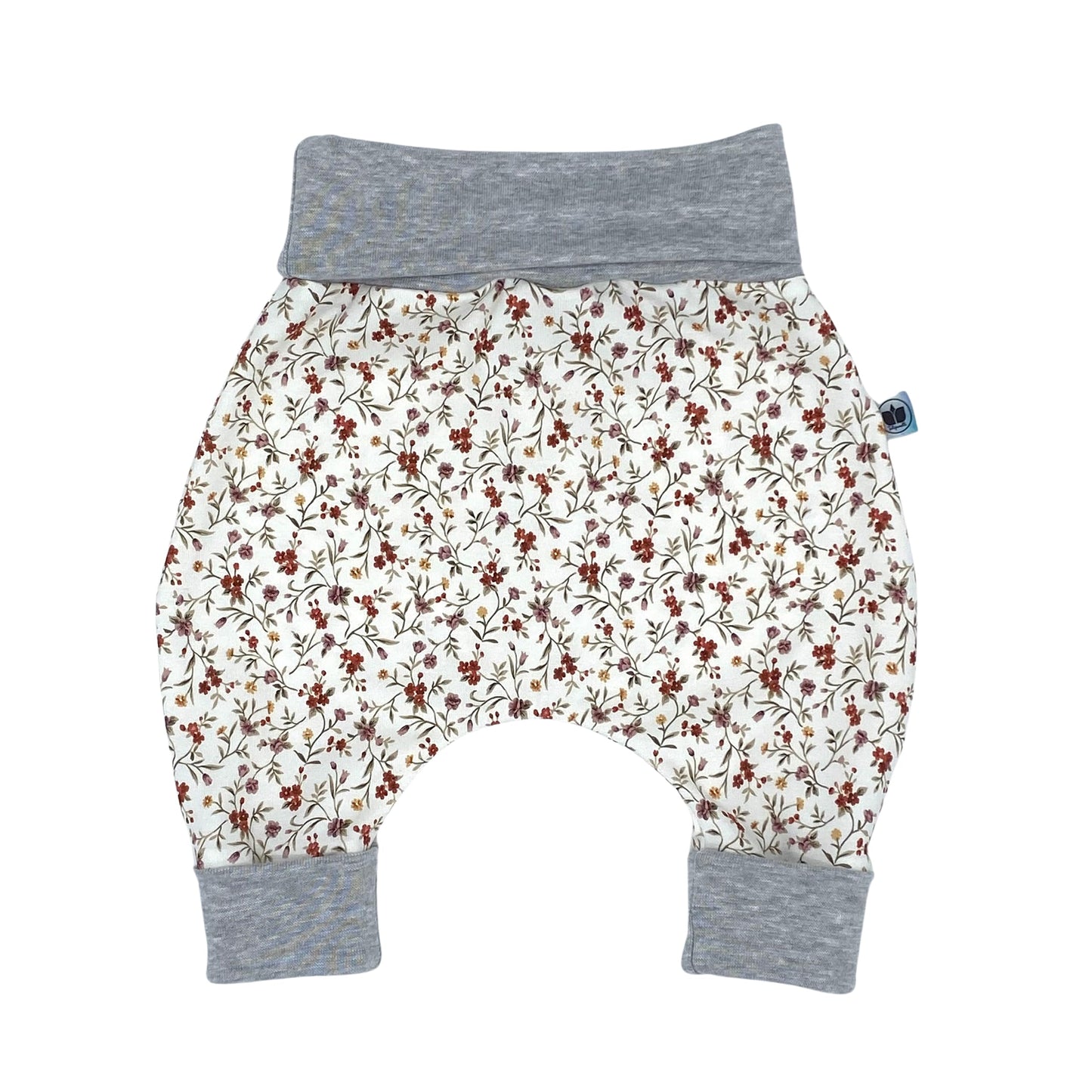 Baby Baggy Trousers, Girls' Handmade Cotton Jersey Grow Trousers, Sizes 50-74, 68-86, 92-104 (Wild Flowers, 50-74)