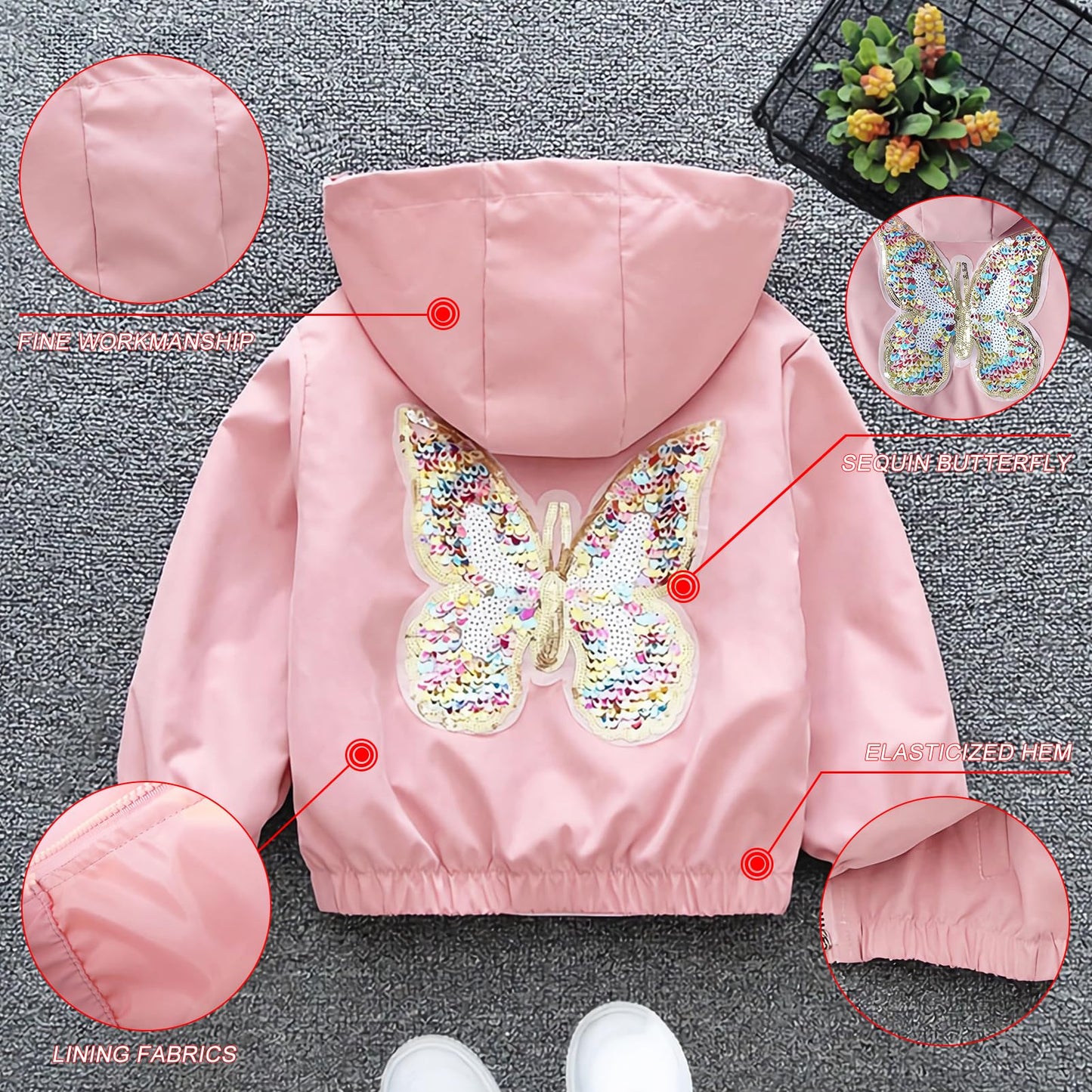Amur Leopard Mädchen Übergangsjacke mit Kapuze Warm Windjacke Atmungsaktiv Kinder Outdoorjacke für Frühling Herbst