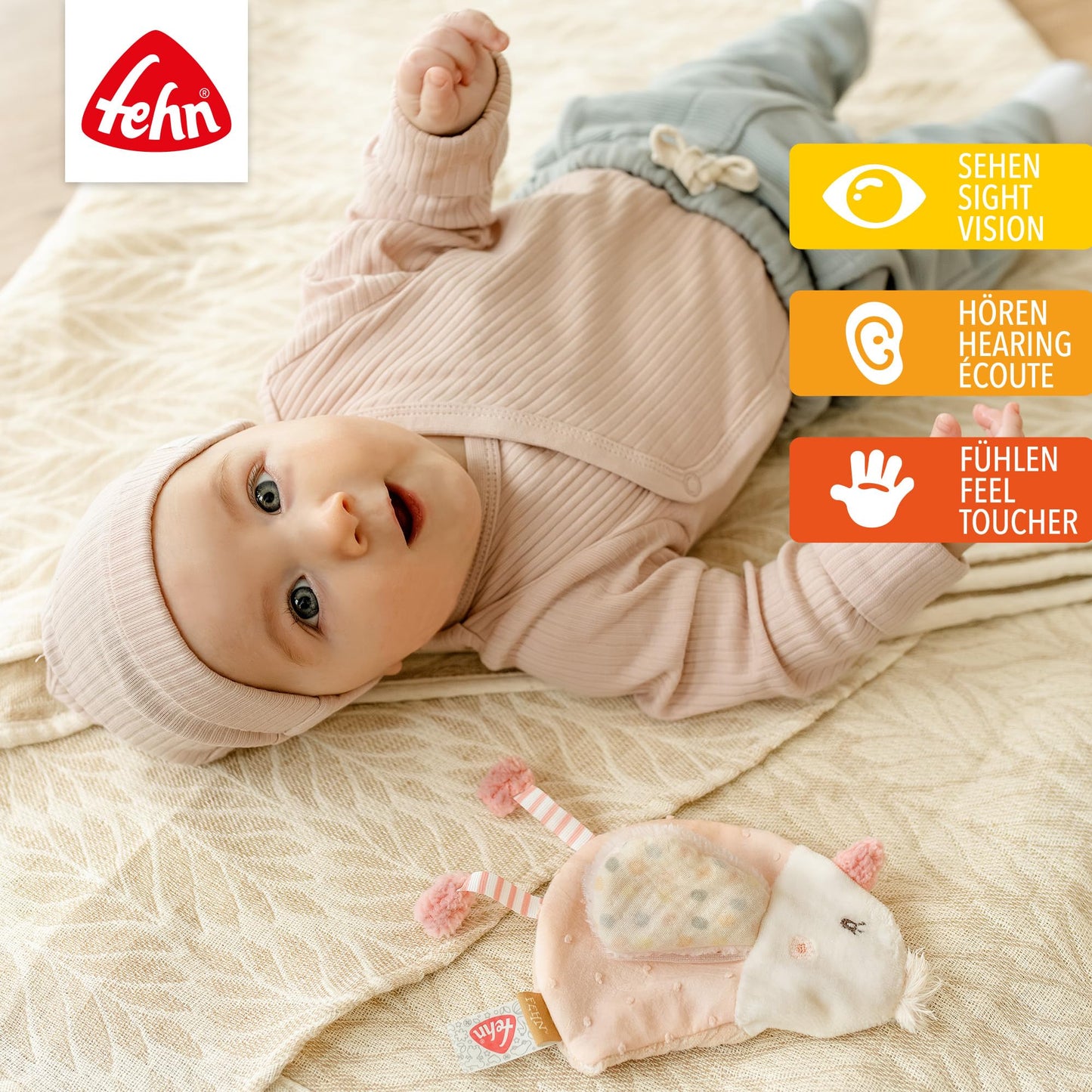Fehn Knister Seestern – Activity Baby Raschel Spielzeug zum Greifen und Spielen - Activity-Rascheltier Babyspielzeug - Motorikspielzeug & Knisterspielzeug für Babys und Kleinkinder ab 0+ Monaten