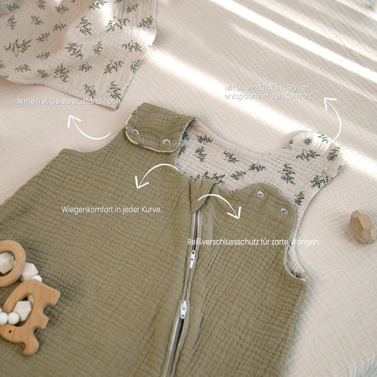 lulumoon Baby Sleeping Bag for 3-9 Months: Muslin Sleeping Bag Baby for Boys and Girls - Cotton Baby Sleeping Bag for 70 cm All-Year Children's Room