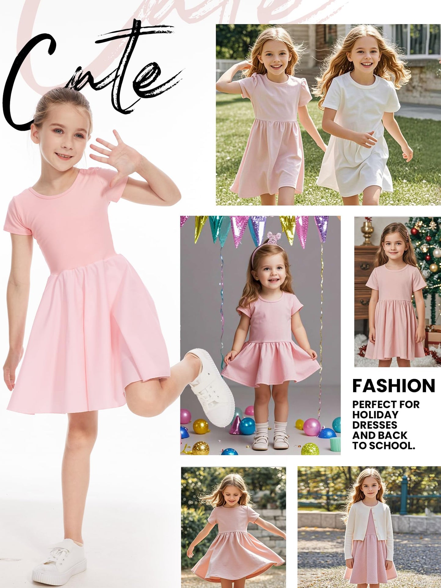 DGSHIRLDJO Mädchen Kurzarm Baumwolle Sommerkleid Einfarbig A-Linie Twirly Skater Kleid Kleider für Mädchen 3-12 Jahre Party Festliche Schule Prinzessin Hochzeit