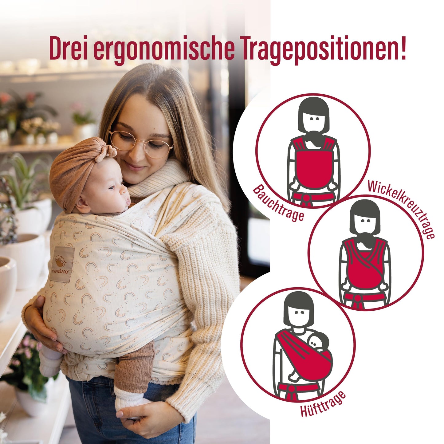 manduca Sling - Babytragetuch - Elastische Babytrage für Neugeborene von der Geburt bis zu 15 kg - Bio-Baumwolle - GOTS zertifiziert