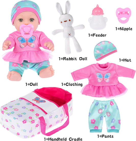 30 cm / 12 inch baby doll with outfits, feeding, nipple, rabbit toy and a hand cradle (including doll)