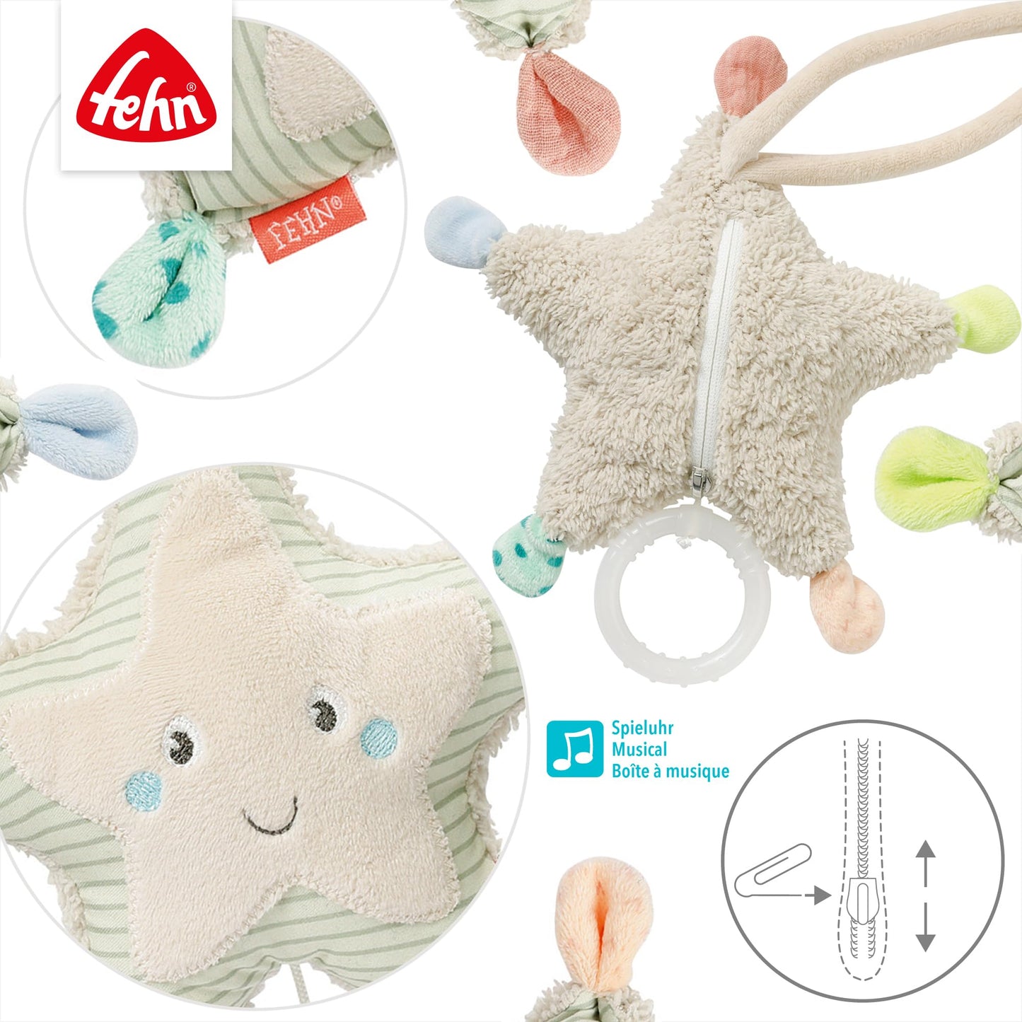 Fehn Mini-Spieluhr Otter – Kuscheltier & Einschlafhilfe: Aufzieh-Spieluhr mit sanfter Melodie Brahms Wiegenlied beruhigt in jeder Situation – für Babys und Kleinkinder ab 0+ Monaten