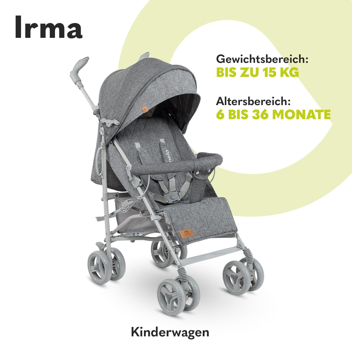 Lionelo Irma Pushchair up to 15 kg, Lightweight Modern Pushchair with Reclining Function, Foldable, Large 6 Inch Wheels, Large Basket, Bag, Mosquito Net