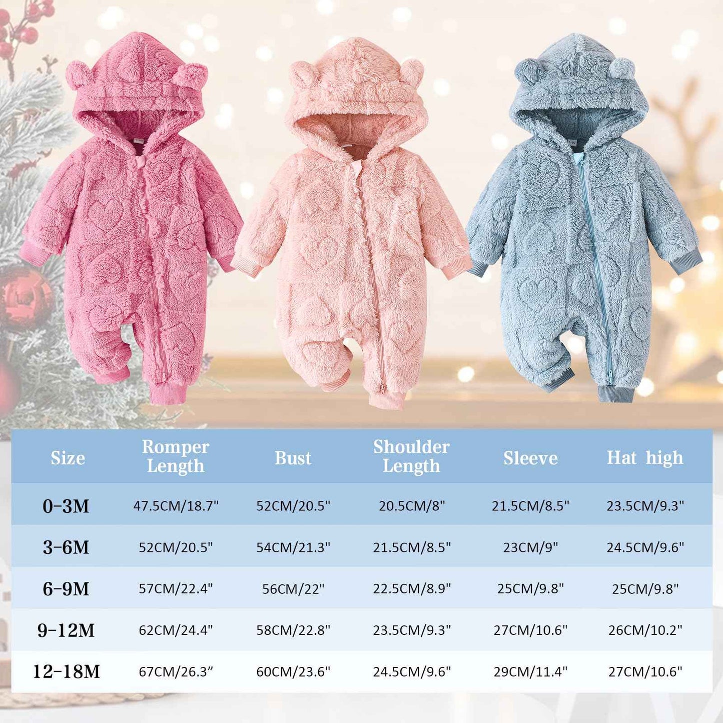 Winmany Newborn Baby Winter Snowsuit Bear Fleece with Hood Jumpsuit Heart Romper Winter Coat Outwear for Boys Girls