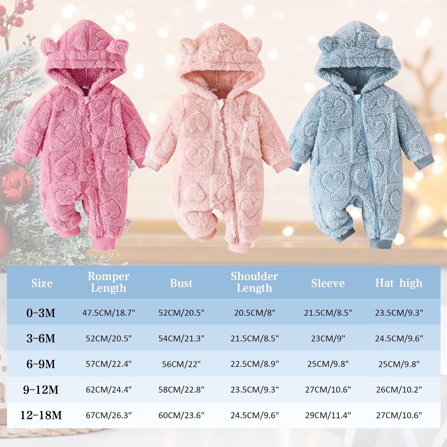 Winmany Newborn Baby Winter Snowsuit Bear Fleece with Hood Jumpsuit Heart Romper Winter Coat Outwear for Boys Girls