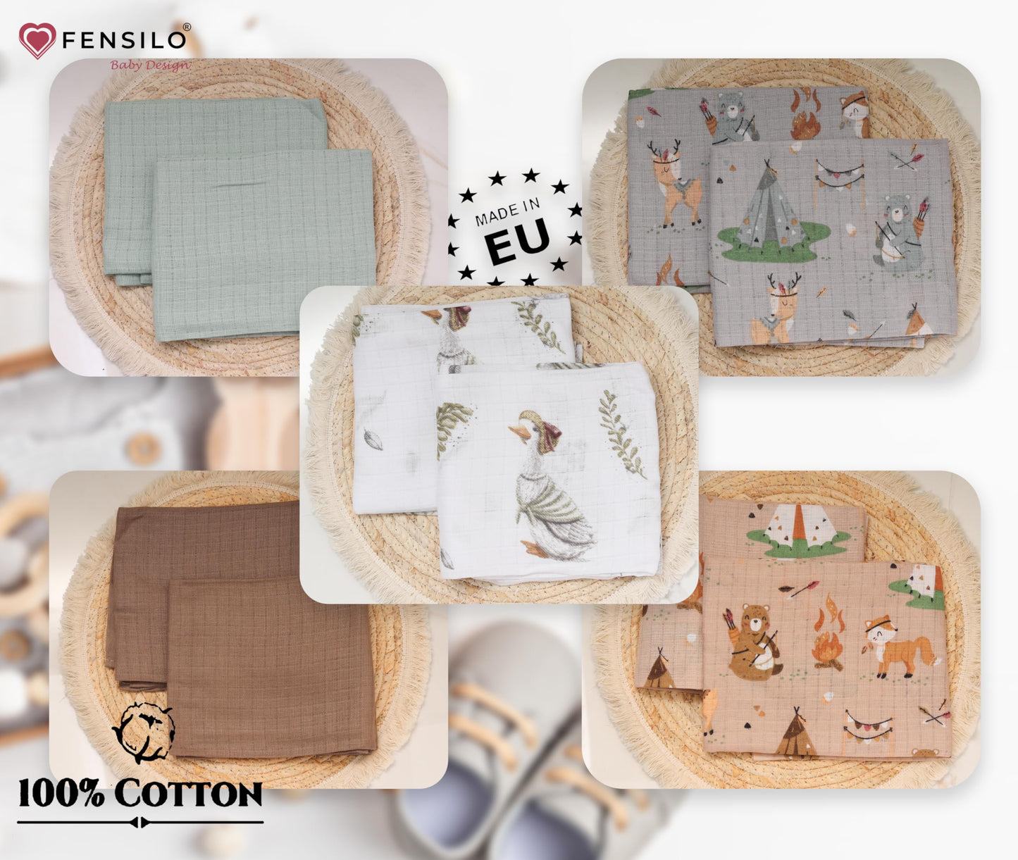 FENSILO - Mulltücher - Mullwindeln - 10er Pack 70x80 cm - Stoffwindeln, Made IN EU, schadstoffgeprüft - Spucktücher Set für Mädchen – Baby Mullwindeln- Rosa - Oeko-TEX Zertifiziert