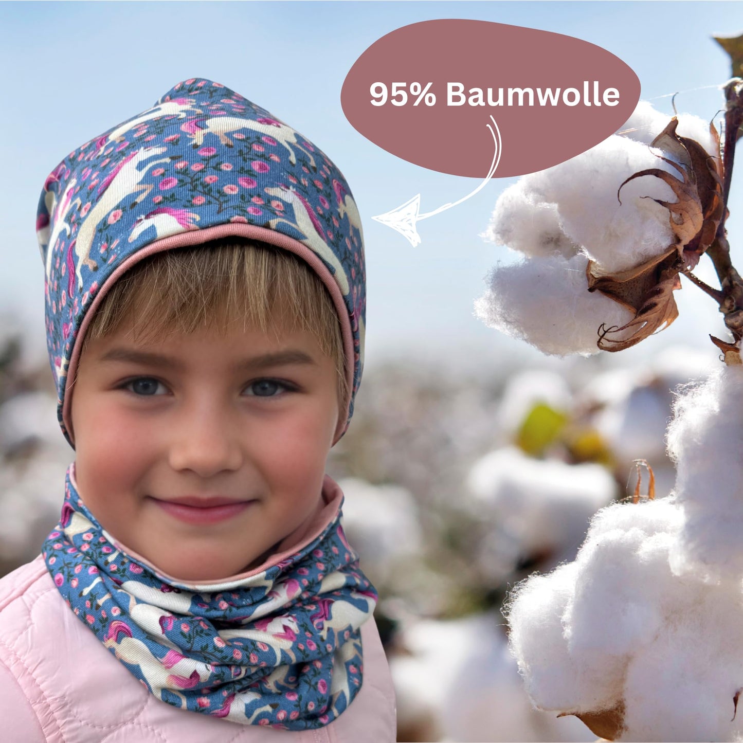 HECKBO Children's Beanie Hat & Scarf, Tube Scarf Set, for Girls and Boys, 95% Cotton, Autumn, Spring, Winter