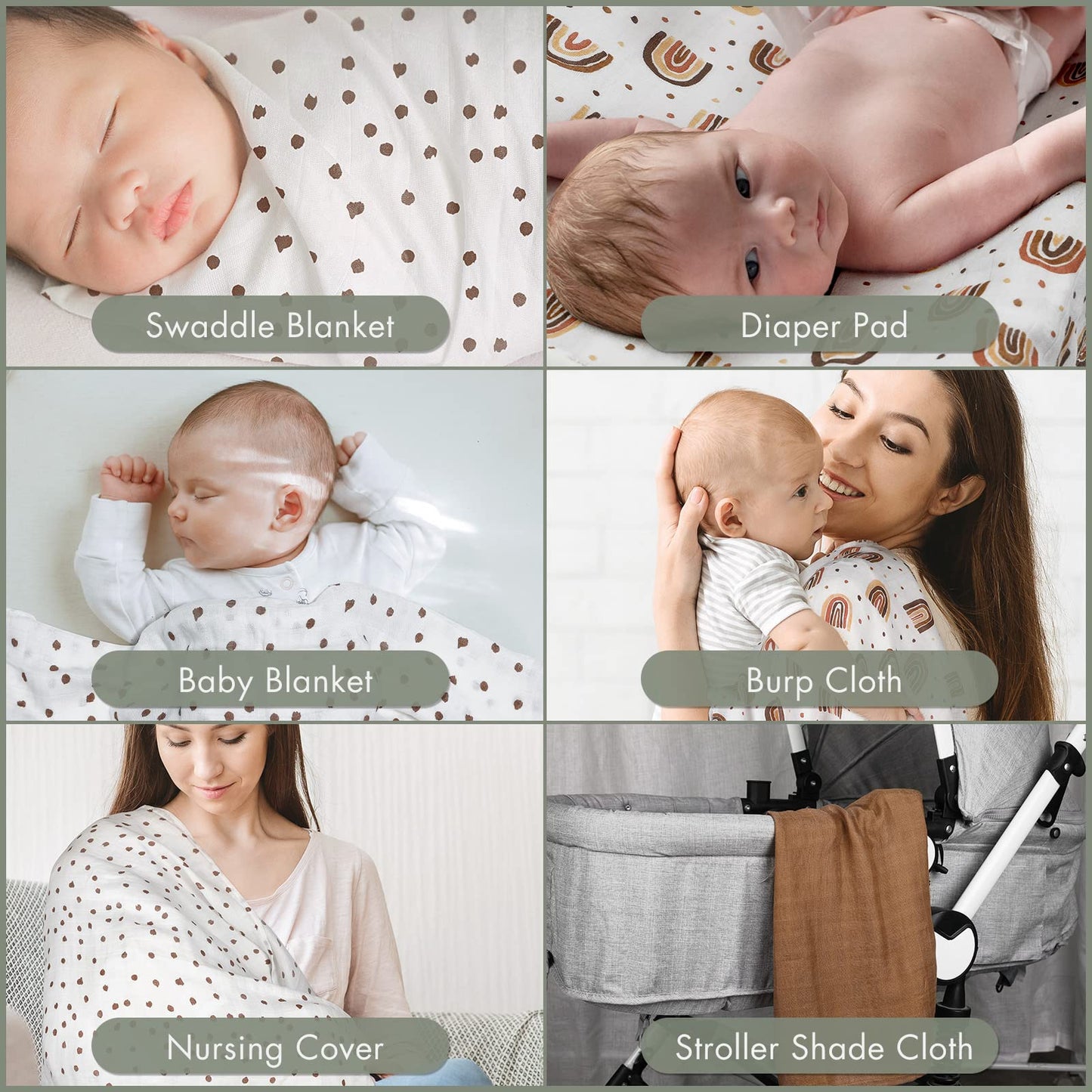 GLLQUEN Musselintücher für Babys, 6 Stück Spucktücher aus Baumwolle 70 cm x 70 cm, saugfähig und atmungsaktiv und ideal zum Reinigen, Abwischen und Abdecken von Neugeborenen