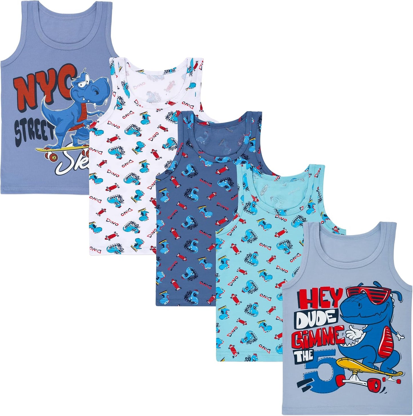 LOREZA ® 5 Pack Jungen Unterhemden aus Baumwolle Tank Top Unterwäsche Knaben