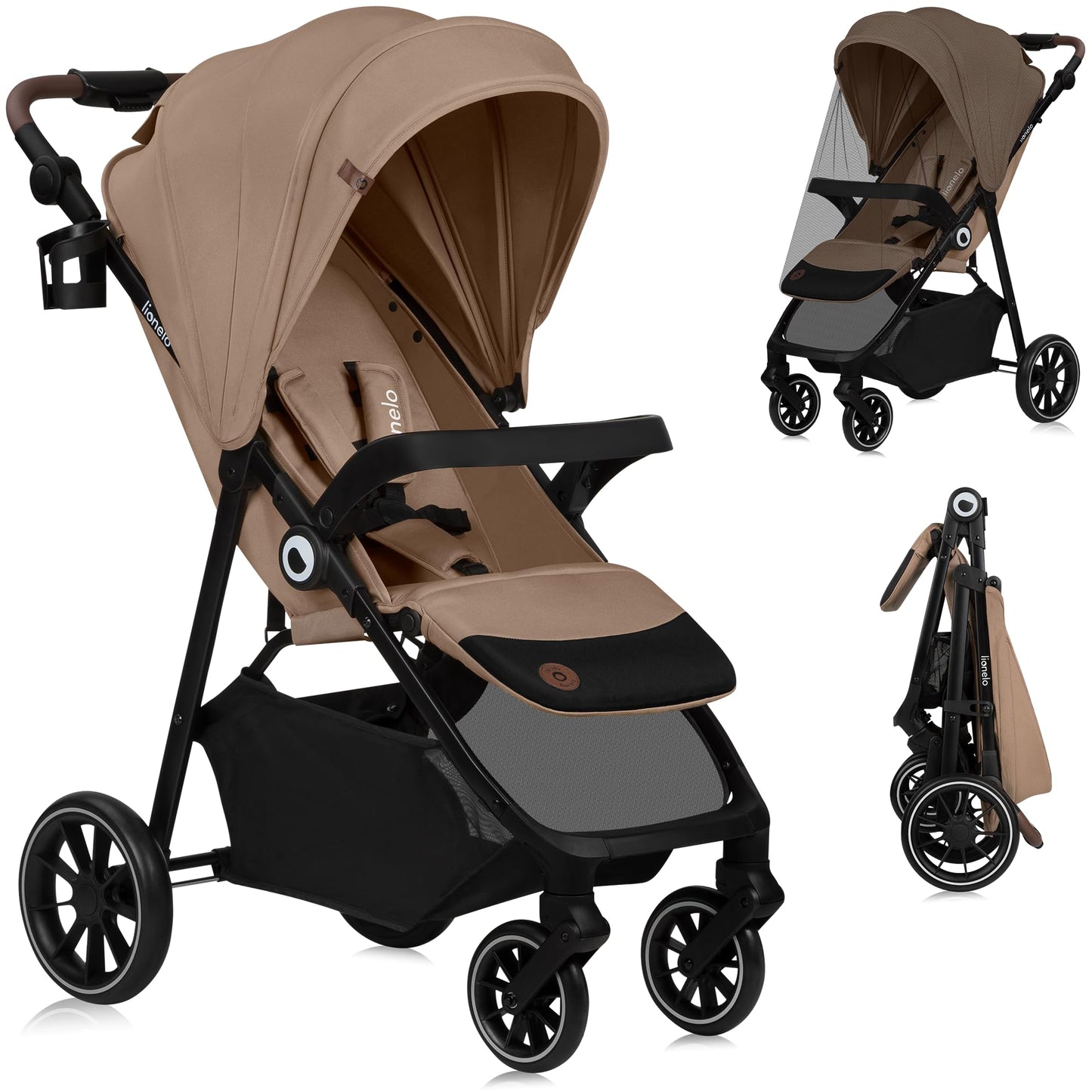 LIONELO Emma Plus Kinderwagen bis zu 15 kg, Kindersportwagen, leicht modern klein Buggy mit Liegeposition, zusammenklappbar, große Räder, großer Korb, Tasche Vivid Turkus