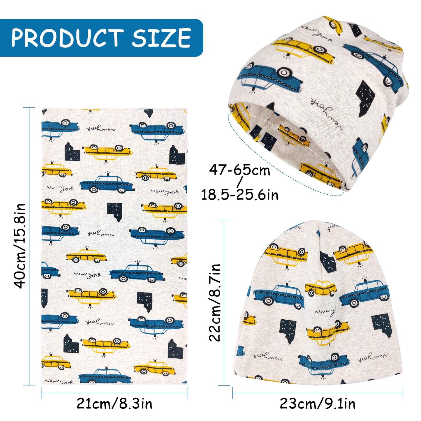 Kinder Beanie Mütze & Loop Schal Set, 95% Baumwolle Mütze Schal Set Mädchen Jungen 2-8 Jahren, Schlauchschal Warme Wintermütze Strickmützen für Herbst Winter Frühling